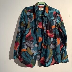 Seasalt Cornwall Larissa Shirt  US 10 Abstract Organic Cotton Resort Tropical
